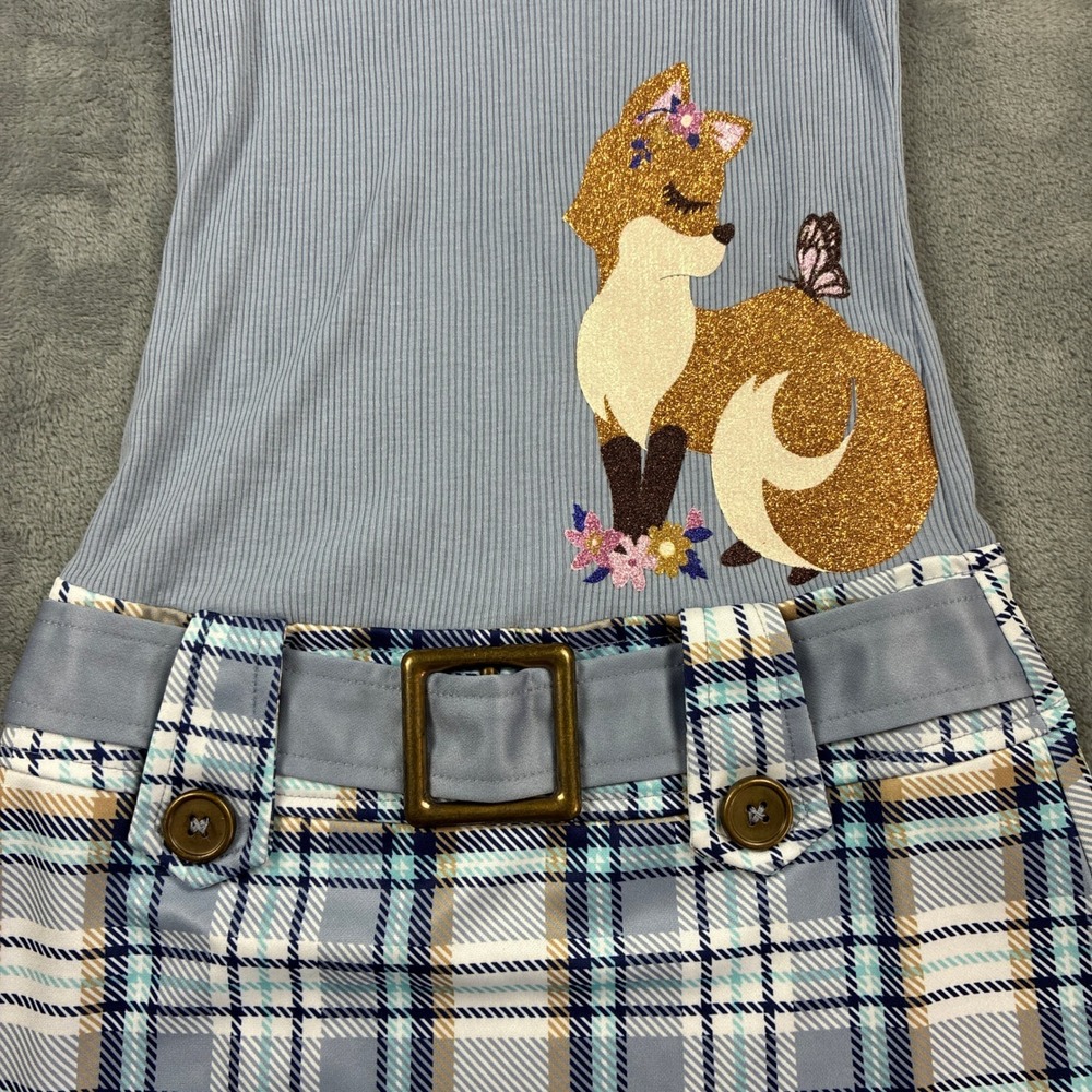 NWOT Lilt Girls Blue Ribbed Fox Glitter Plaid‎ Dress with Matching Purse Size 6X - Picture 10 of 16